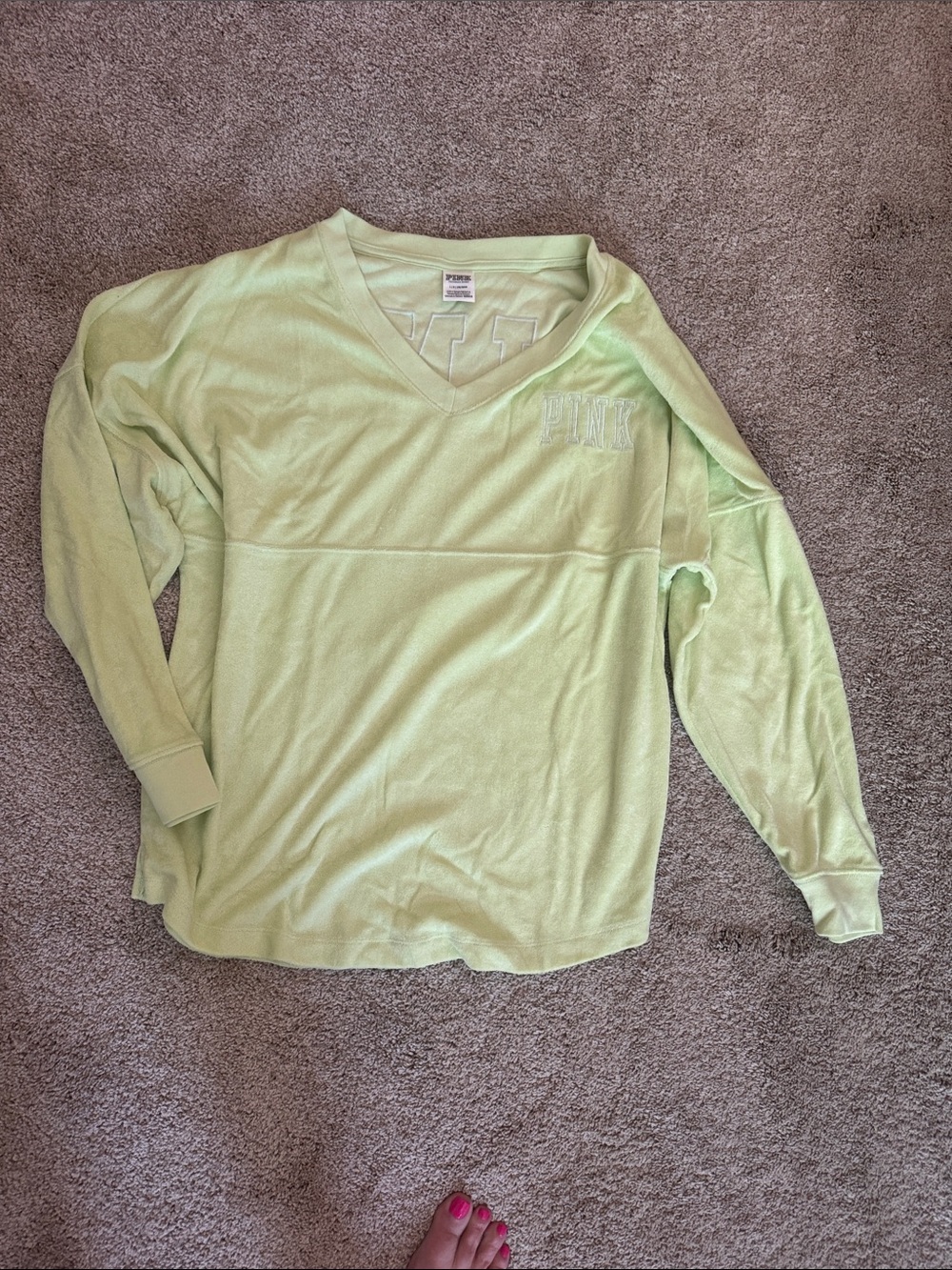 PINK Victoria's Secret Light Green V-Neck Pullover Sweatshirt.